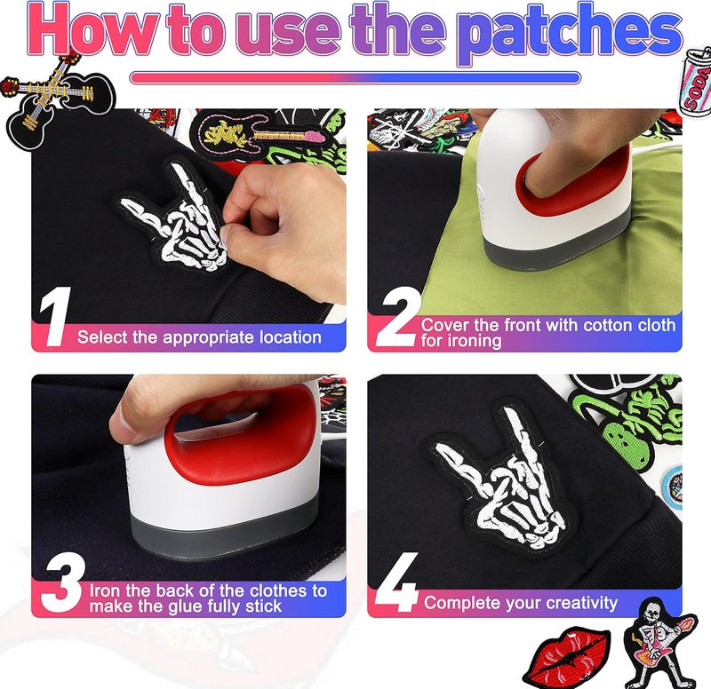 Meneng Embroidered Patches Iron-on Appliques: 30pcs Assorted Cool Punk Embroidery Sew-on Patch for Jackets Clothing - Image 4